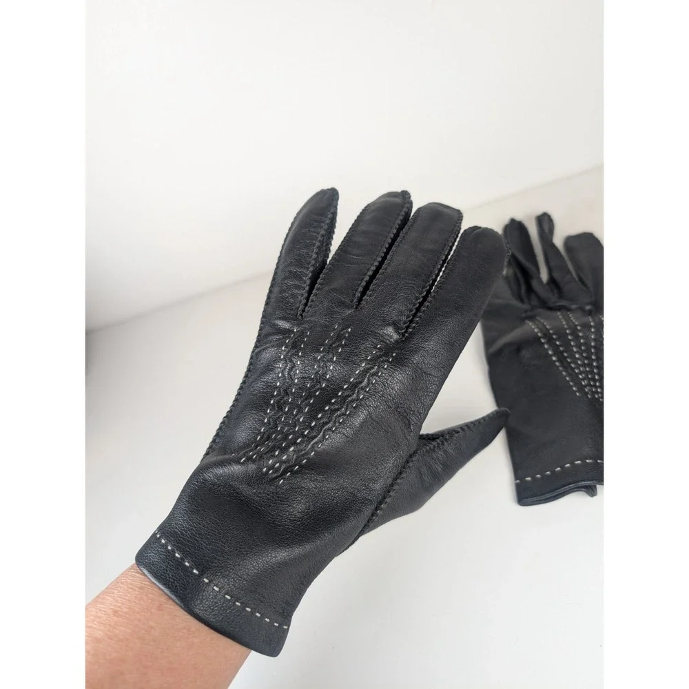 Sears Black Driving Gloves w/Tan Stitching Vintage Size Med 9-9.5